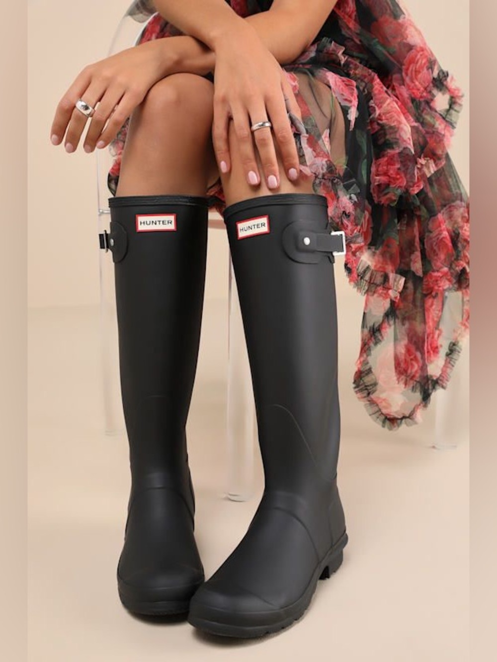 Hunter Original Adjustable Back Tall Rain Boot size 8